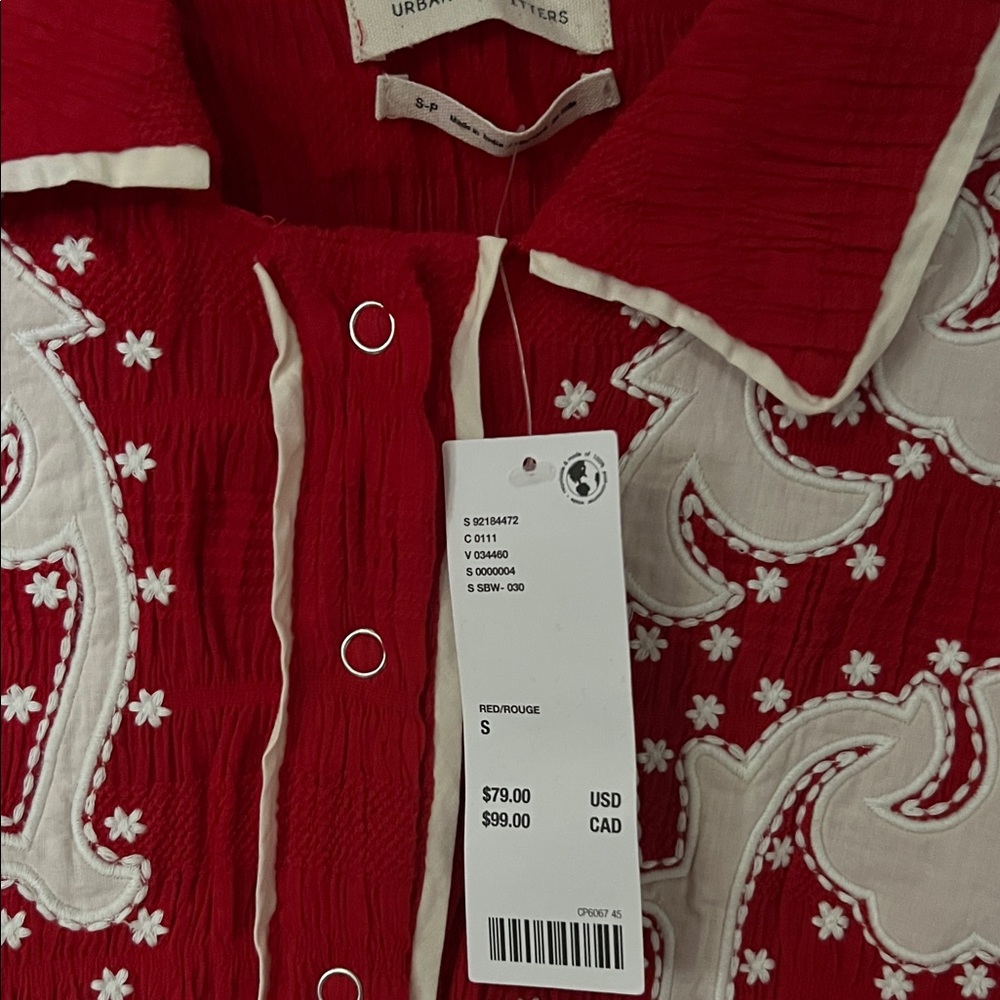 Urban Outfitters Red and White Embroidered Crop Top - Picture 7 of 8